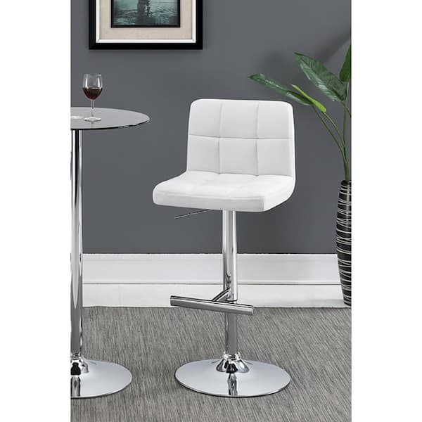 Coaster Lenny 26.5 in. Chrome and White Tufted Back Metal Frame Adjustable Height Bar Stool (Set of 2)