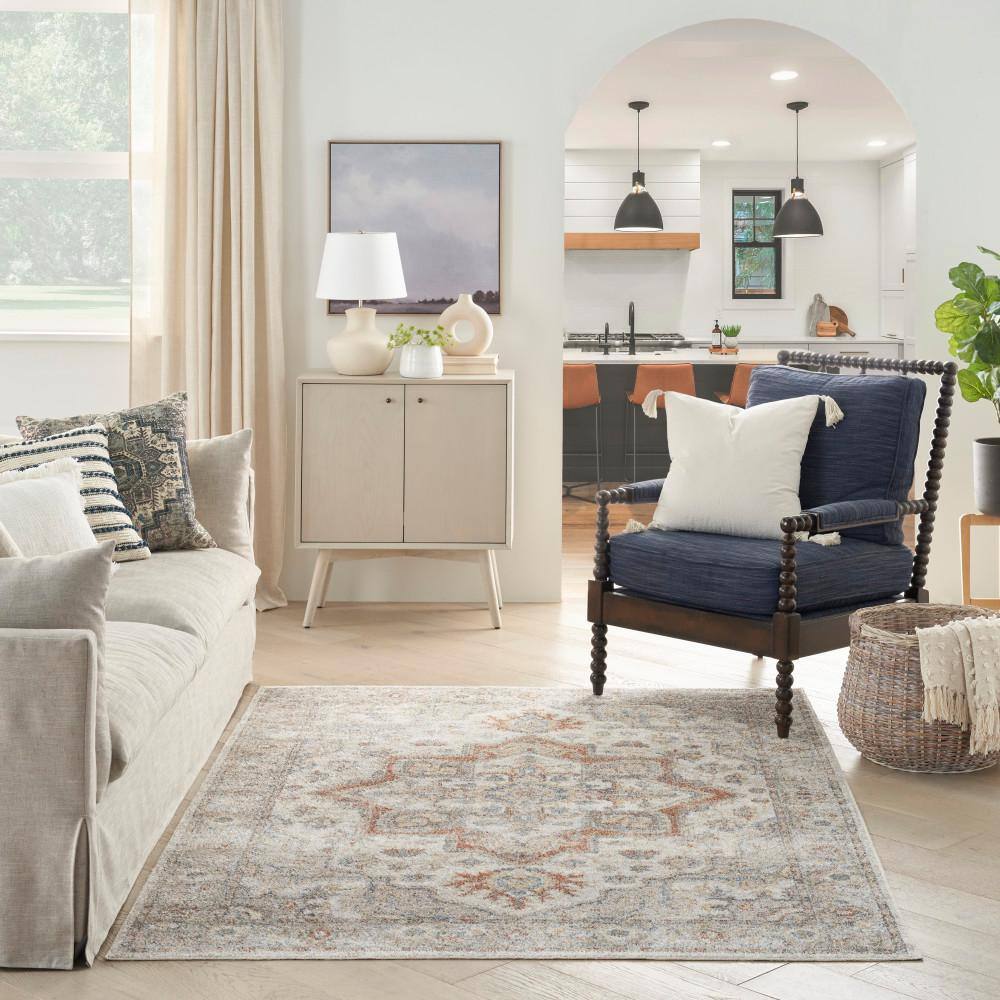 Grey Multicolor Floral Synthetic 4' x 6' Washable Area Rug