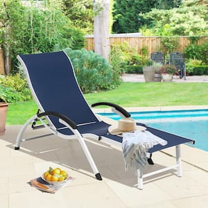 1-Piece Aluminum Adjustable Outdoor Folding Chaise Lounge in Navy Blue