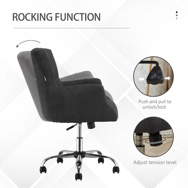 HOMCOM Gray, Mid Back Modern Home Office Chair with Tufted Button Design  and Padded Armrests, Swivel Computer Desk Chair 839-078LG - The Home Depot