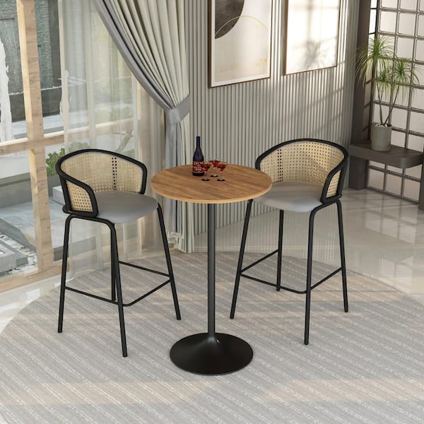 Leisuremod Verve 27 in. Round Bar Height Dining Table with MDF Top and Black Stainless Steel Pedestal Base in Cognac Brown