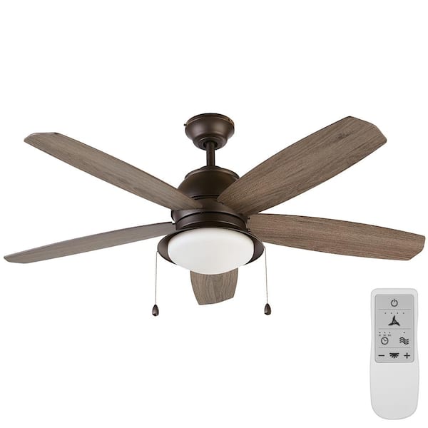 Home Decorators Collection Ackerly 52 in. Integrated LED Bronze Damp Rated Ceiling Fan with Light Kit Works with Google Assistant and Alexa