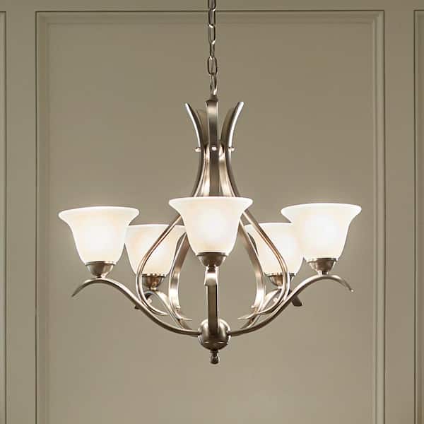 Dover 24 in. 5-Light Brushed Nickel Transitional Shaded Bell Chandelier for Dining Room