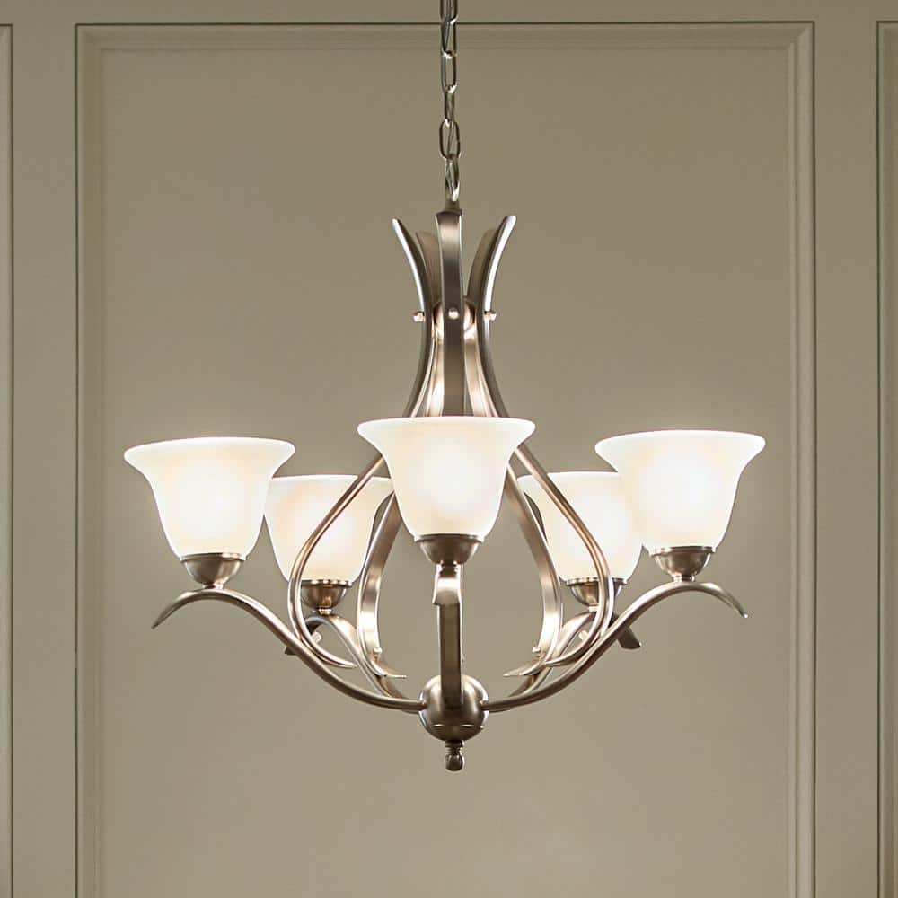 Elegant Dover Distressed Bronze 5-Light Chandelier with White Glass