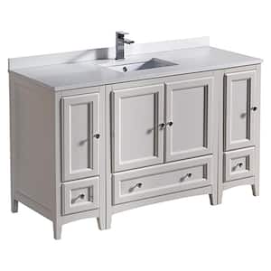 Oxford 54 in. Vanity in Antique White with Ceramic Vanity Top in White with White Basin and Mirror (Faucet Not Included)