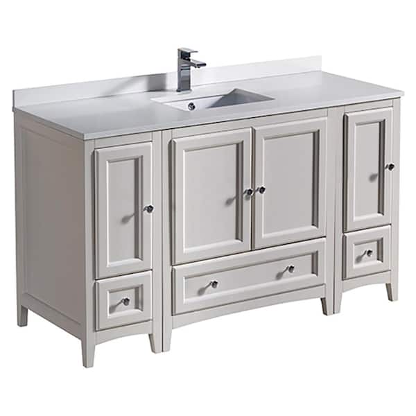 Fresca Oxford 54 in. Vanity in Antique White with Ceramic Vanity Top in White with White Basin and Mirror (Faucet Not Included)