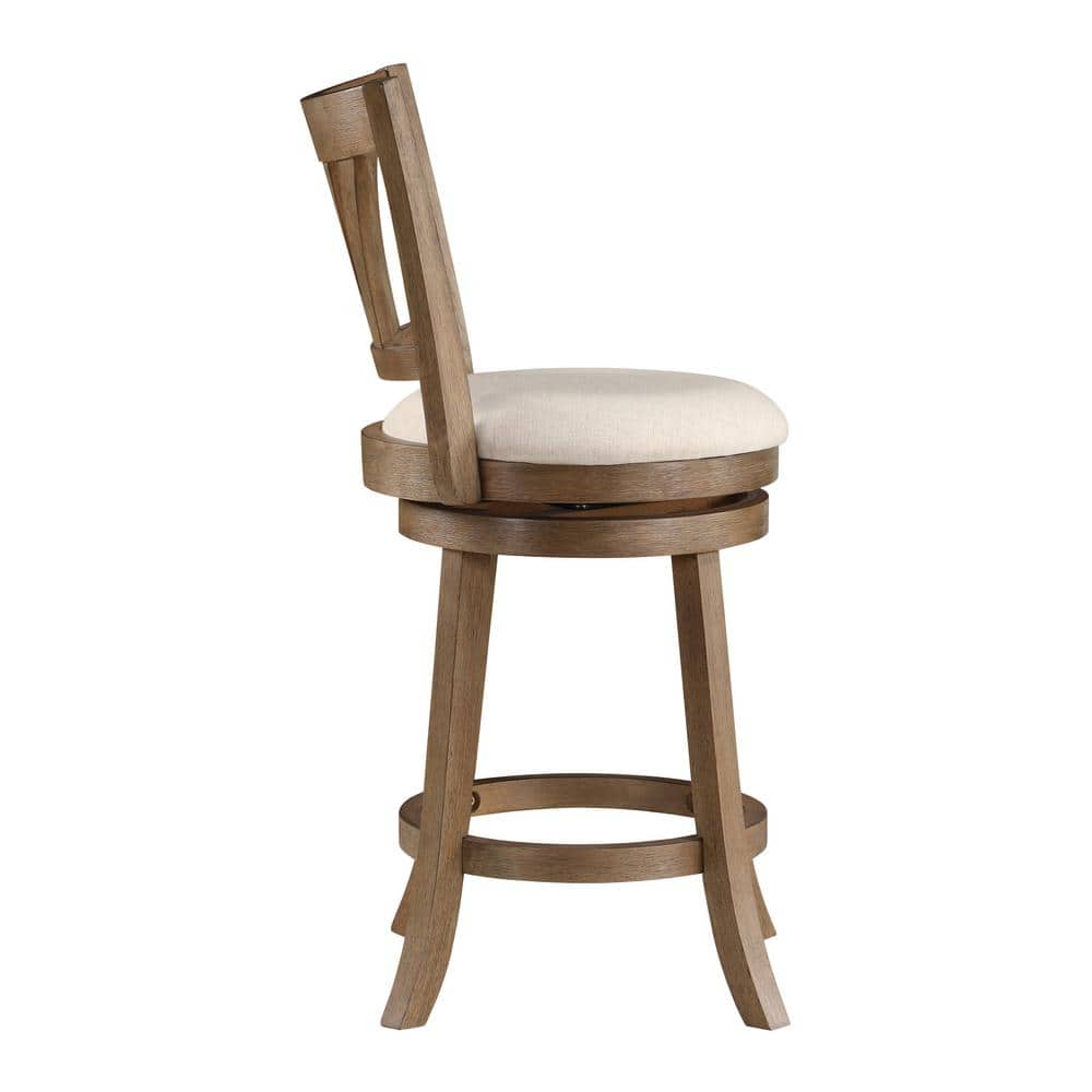 Medium Oak Swivel Counter Stool with Cream Linen Seat