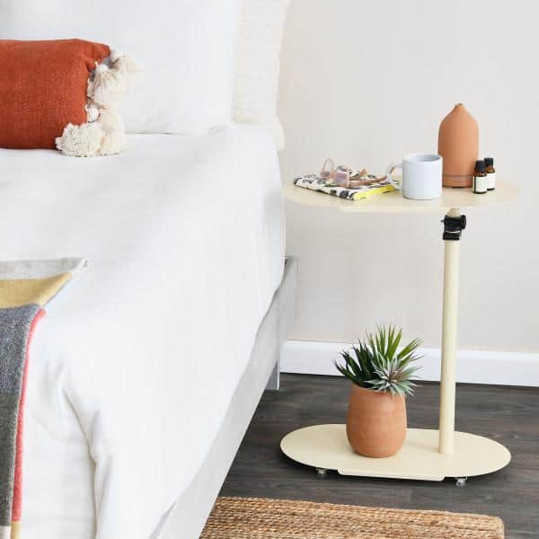 Beige Adjustable Metal C-Shaped End Table