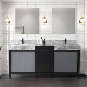 Zilara 72 in x 22 in D Black and Grey Double Bath Vanity, Castle Grey Marble Top and Matte Black Faucet Set