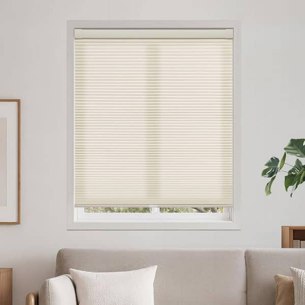 EZ Grip No Drill No Tool Beige Cordless Light Filtering Polyester 3/8” Cellular Shades - 32 in. W x 64 in. L