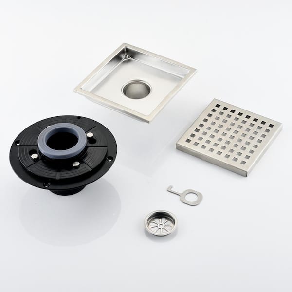 Square Shower Floor Drain, Shower Drain Kit with Flange, Removable Grid  Cover, Filter