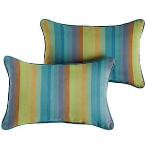 Sunbrella Blue Stripe with Peacock Blue Rectangular Outdoor Corded Lumbar Pillows (2-Pack)
