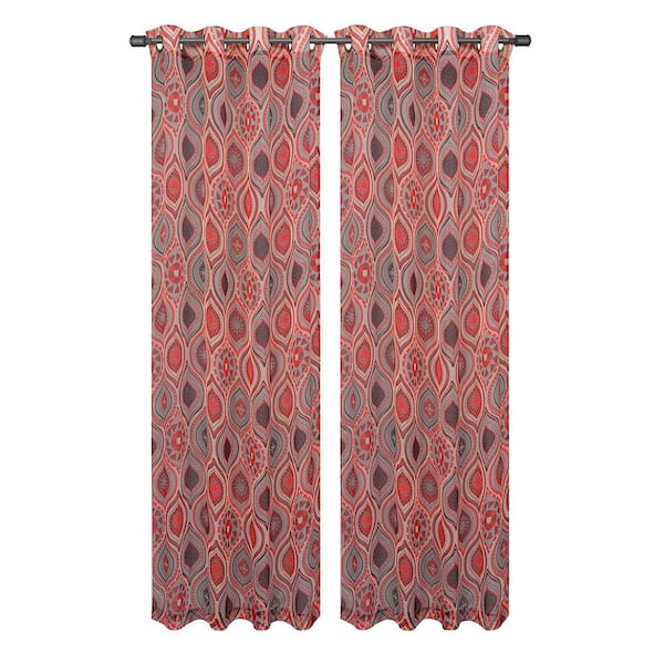 Window Elements Red Abstract Grommet Sheer Curtain - 54 in. W x 84 in. L