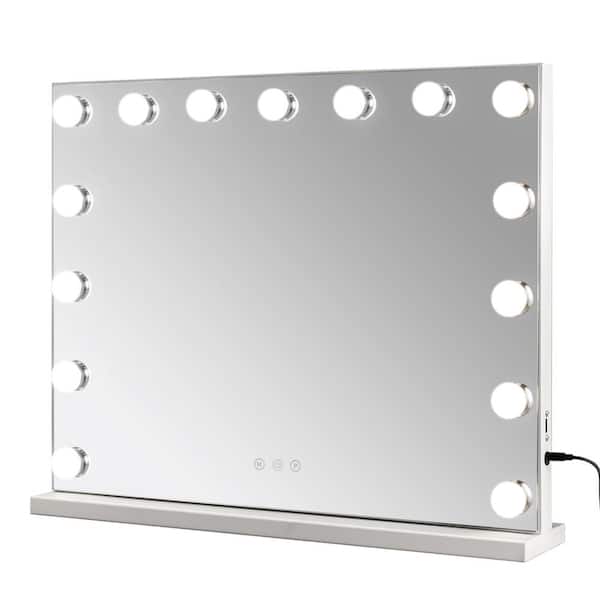 GQB Hollywood Bathroom Vanity Mirror Lights 15-Bulbs 23 x 18 in. Rectangle Tabletop or Wall Mounted 1 x 10 x Magnification