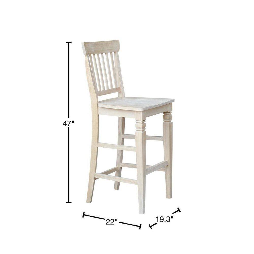 Solid Parawood Seattle Bar-Height Stool in Traditional Unfinished Wood