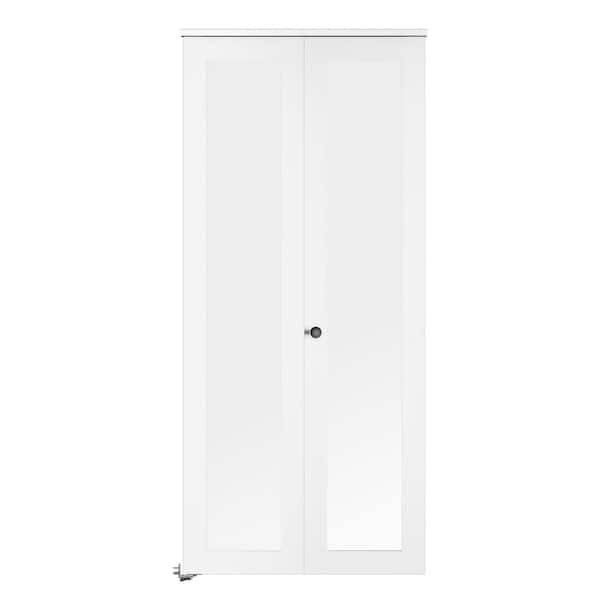 30 in. x 78 in. 1-Lite Mirrored Glass Solid Core White Finished MDF Closet Bi-Fold Door with Hardware Kit