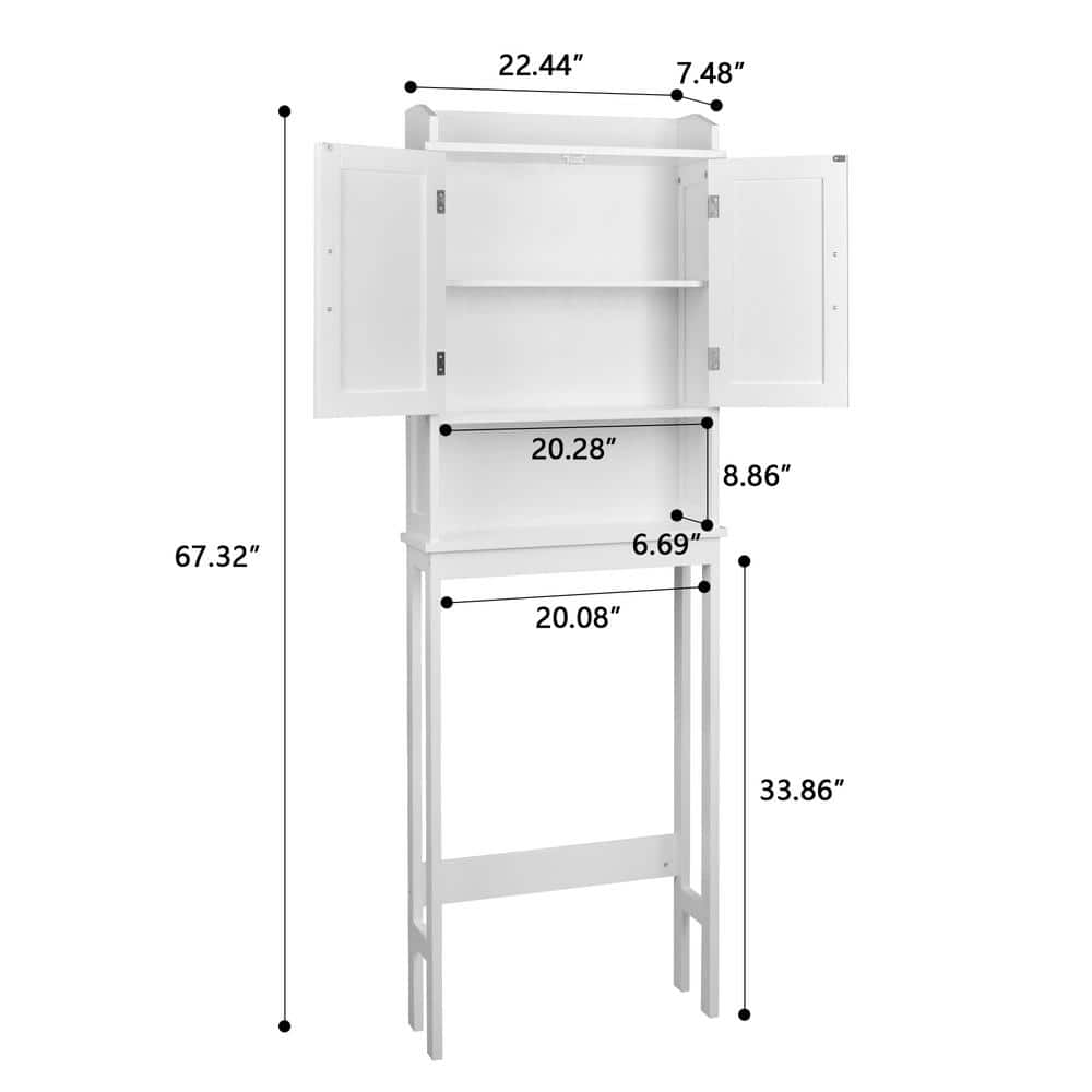 White MDF Over-the-Toilet Storage Cabinet with 3 Shelves