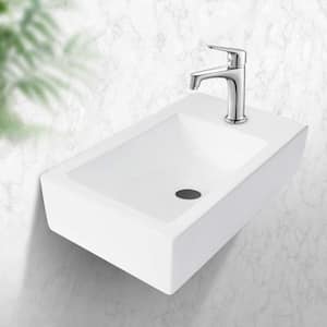 4.3 in Wall-Mounted Rectangular Bathroom Sink in White Ceramic