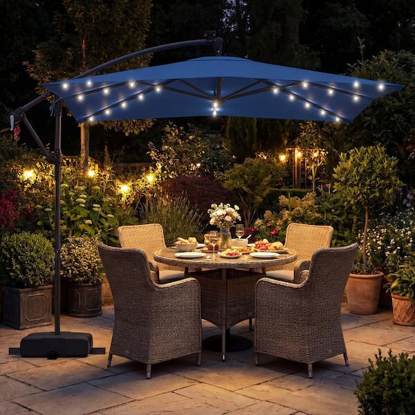 8 ft patio umbrella with lights Solar w/ Light Bulbs Tilt 3-Tiered 9ft 8-Rib Solar powered offset patio umbrella with 32 bright LED lights and energy Yescom Solar Umbrella Lights with