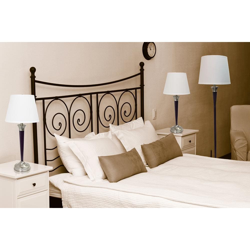 Malbec Black and Brushed Nickel 3-Piece Lamp Set with Cream Shades