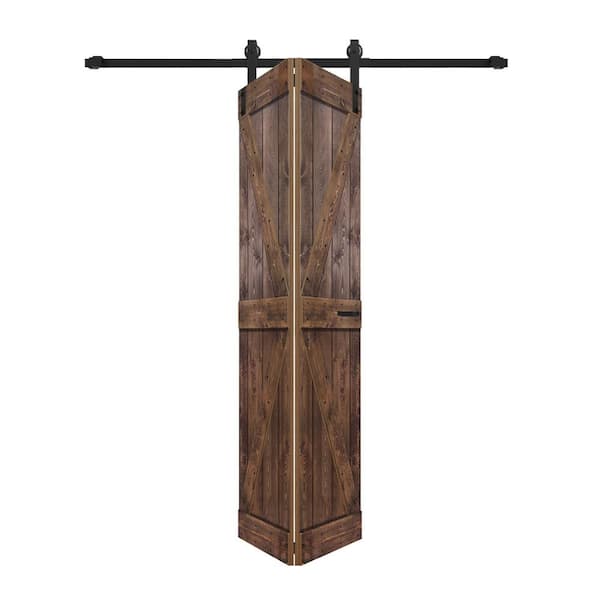ISLIFE K Style 48in. x 84in.(24 in. x 84 in. x 2-Panels)Dark Walnut Solid Wood Bi-Fold Door With Hardware-Assembly Needed