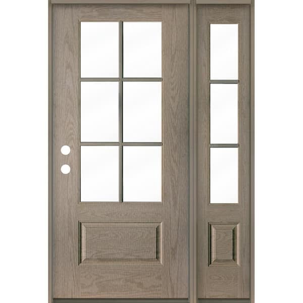 Krosswood Doors Farmhouse 50 in. x 80 in. 6-Lite Right-Hand/Inswing Clear Glass Oiled Leather Stain Fiberglass Prehung Front Door RSL