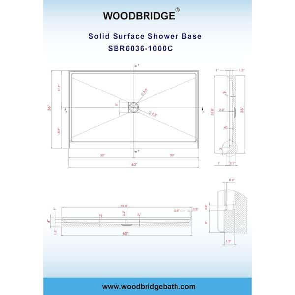 ᐅ【WOODBRIDGE SBR6032-1000L Solid Surface Shower Base with Recessed Trench  Side Including Stainless Steel Linear Cover, 60 L x 32 W x 4 H, Left  Drain White Color-WOODBRIDGE】