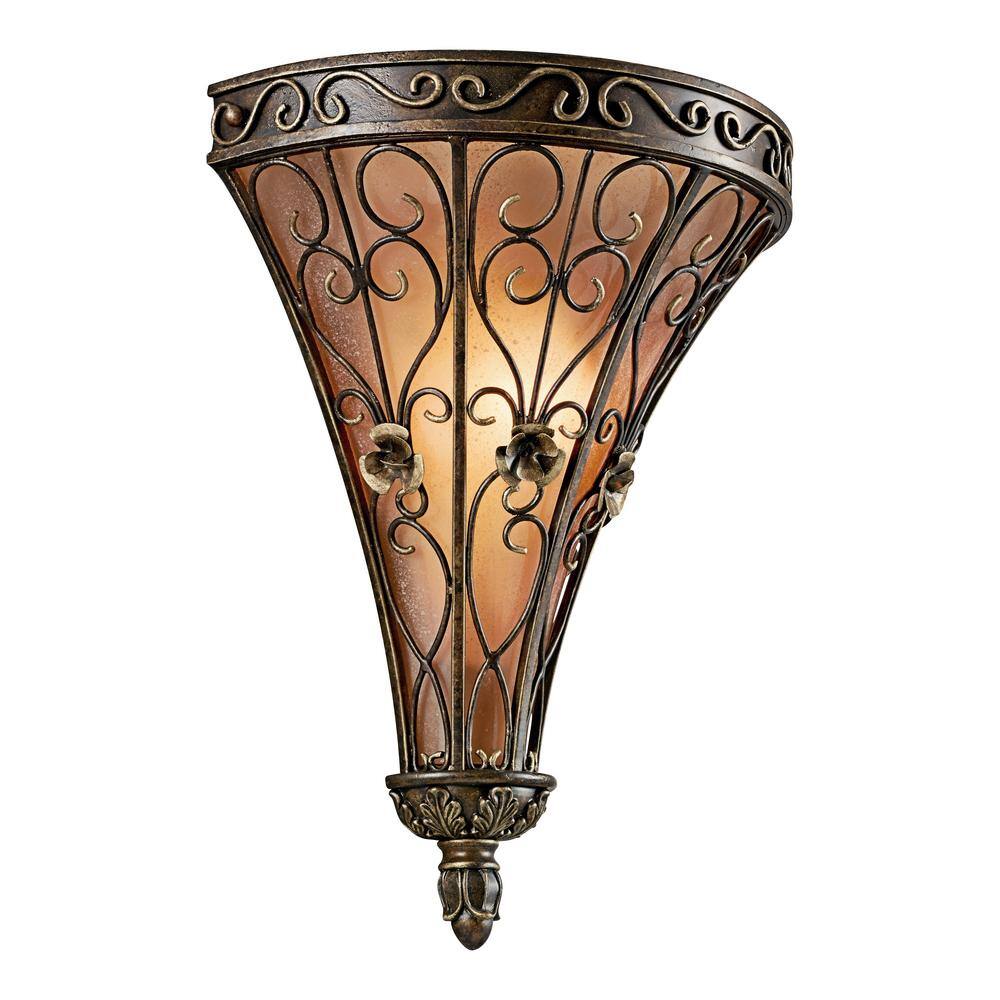 Marchesa Classic Terrene Bronze Wall Sconce with Piastra Glass Shade