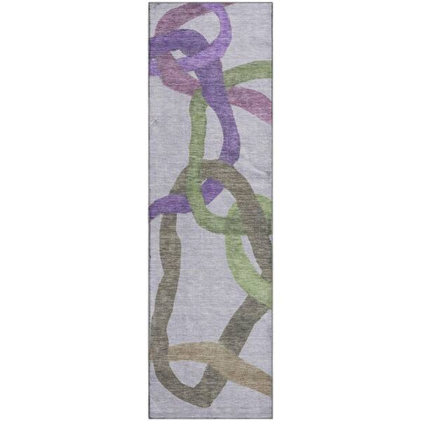 Mayfield Premium Machine Washable Abstract AMF2394 Lavender 2 ft. x 7 ft. Runner Rug