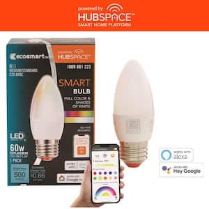 60-Watt Equivalent Smart B11 E26 Color Changing CEC LED Light Bulb with Voice Control (1-Bulb) Powered by Hubspace