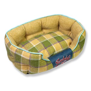 Large Yellow Archi-Checked Designer Plaid Oval Dog Bed