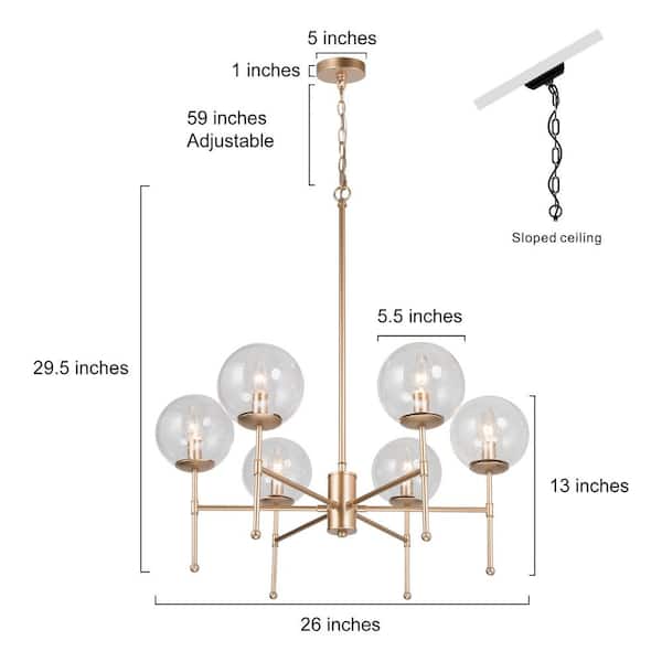 Uolfin Modern Gold Dining Room Chandelier Light 6-Light Sputnik 