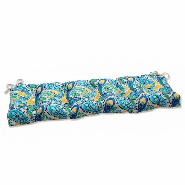 Pillow Perfect Paisley Rectangular Outdoor Bench Cushion in Blue/Green Amalia