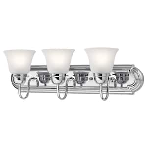 Independence 24 in. 3-Light Chrome Traditional Bathroom Vanity Light with Frosted Glass Shade
