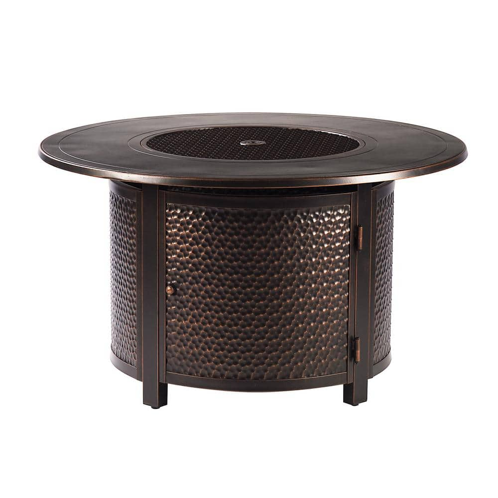 Oakland Living 44 in. Round Aluminum Outdoor Propane Fire Table with Fire Beads, Lid and Covers in Copper