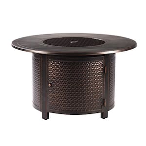 44 in. Round Aluminum Outdoor Propane Fire Table with Fire Beads, Lid and Covers in Copper