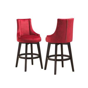 SignatureHome Finish Red Material Wood Ledoux Upholstered Stools - Set of 2 Dimensions: 22"W x 26"L x 47"H