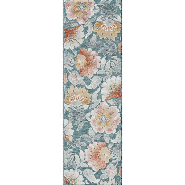 Tayse Rugs Tropic Floral Gray 2 ft. x 3 ft. Indoor/Outdoor Area Rug