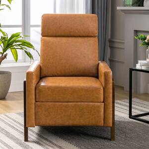 Modern Brown Wood-Framed PU Leather Adjustable Home Theater Push Back Recliner with Thick Seat Cushion and Backrest