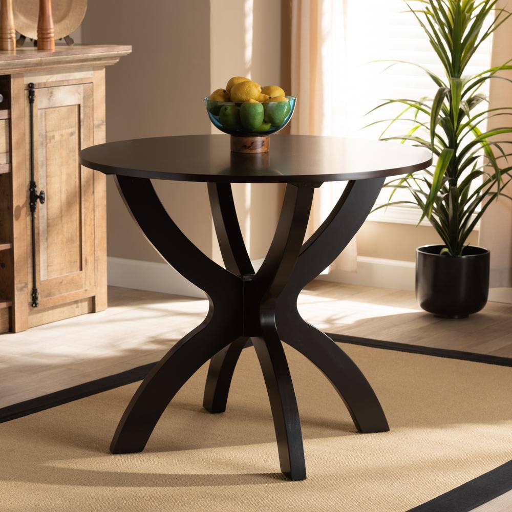 Contemporary 36" Round Dark Brown Wood Dining Table for Four