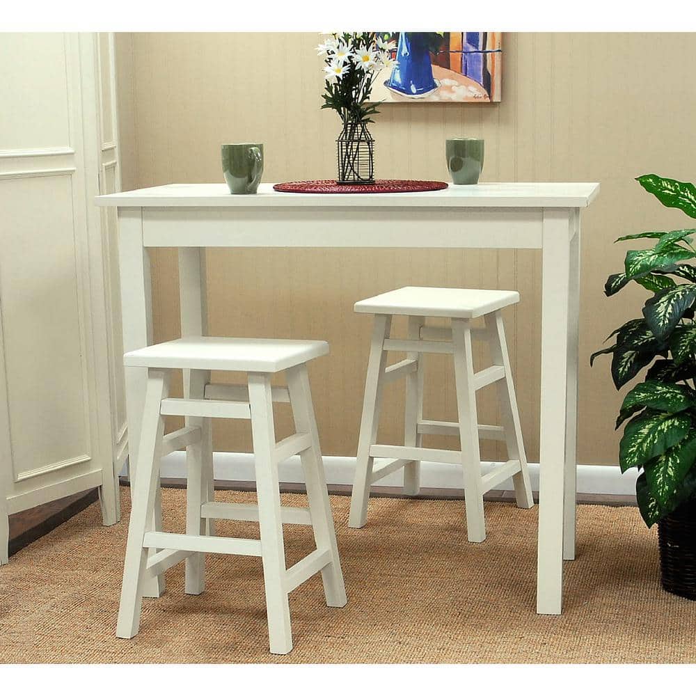 24" White Rubberwood Backless Counter Stool