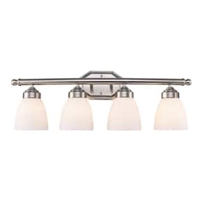 Ashlea 28 in. 4-Light Brushed Nickel Bathroom Vanity Light Fixture with Frosted Glass Shades