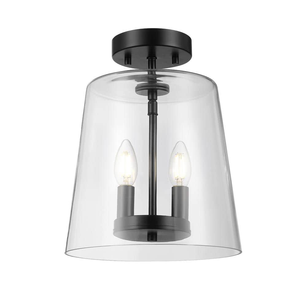 Matte Black and Clear Glass Semi-Flush Mount Ceiling Light