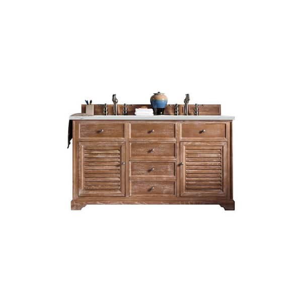James Martin Vanities Savannah 60 in. W x 23.5 in. D x 34.3 in. H Double Bath Vanity in Driftwood with Ethereal Noctis Quartz Top