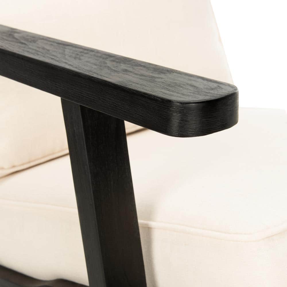 Bone White Linen and Black Oak Mid-Century Arm Chair