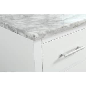 London 36 in. W x 22 in. D Vanity in White with Marble Vanity Top in Carrera White with White Basin and Mirror