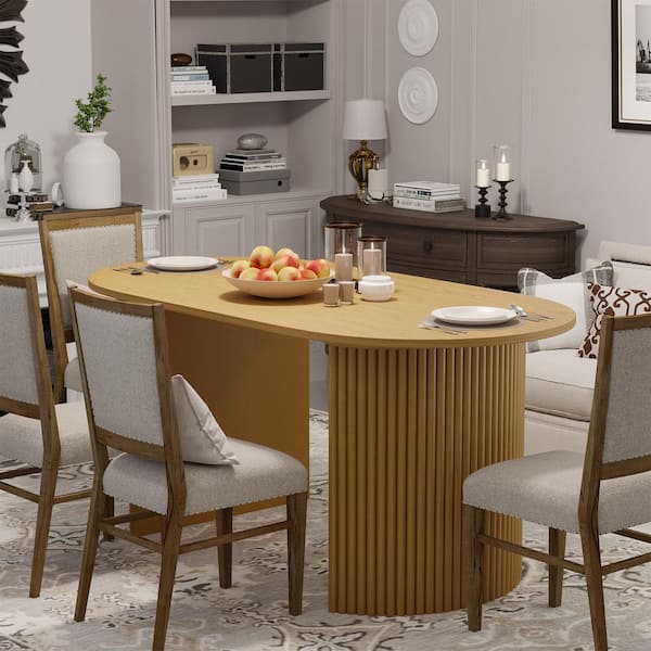 Dovelina Abberton Natural Color Oak Wood Double Pedestal Base 67 in. x 33.5 in. Oval Dining Table (Seats 6)