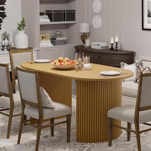Abberton Natural Color Oak Wood Double Pedestal Base 60 in. x 33.5 in. Oval Dining Table (Seats 6)