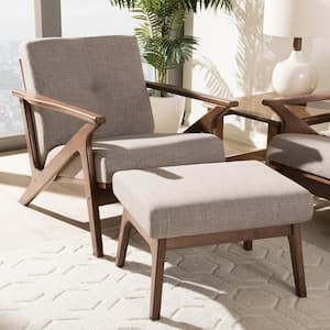 Bianca Light Grey and "Walnut" Brown Lounge Chair and Ottoman Set