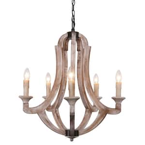 Farmhouse 5-Light Painted Wood Candle Style Chandelier